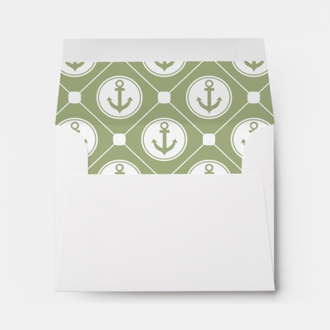 Sage Olive Green Nautical Anchor Lined Envelope (Back (Bottom))