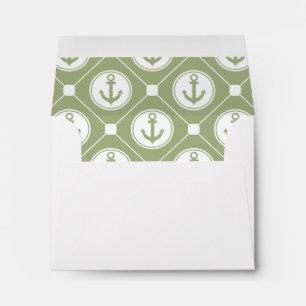 Sage Olive Green Nautical Anchor Lined Envelope