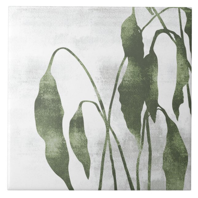 Sage Olive Green Painterly Botanical Art 03 Ceramic Tile (Front)