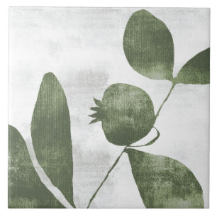 Sage Olive Green Painterly Botanical Art 06 Ceramic Tile