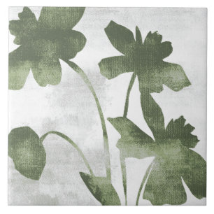 Sage Olive Green Painterly Botanical Art 07 Ceramic Tile