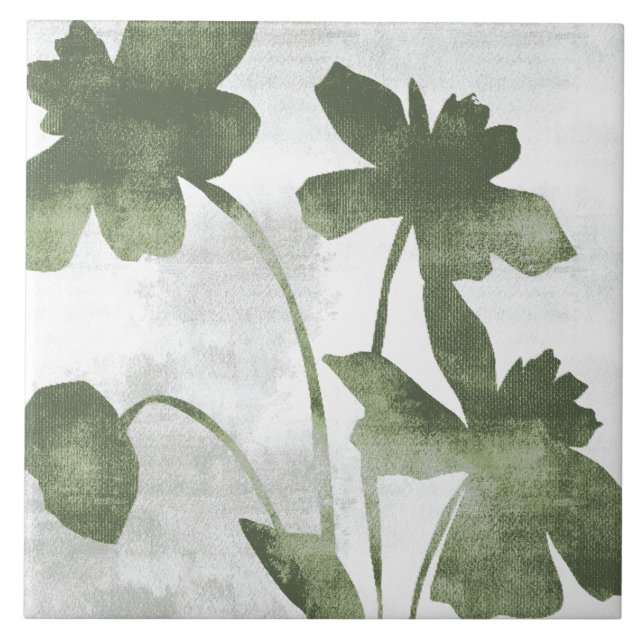 Sage Olive Green Painterly Botanical Art 07 Ceramic Tile (Front)