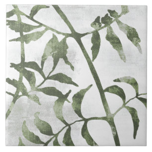 Sage Olive Green Painterly Botanical Art 08 Ceramic Tile