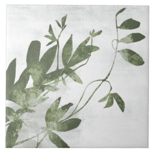 Sage Olive Green Painterly Botanical Art 09 Ceramic Tile