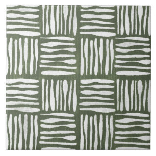 Sage Olive Green Painterly Geometrical Art 05 Ceramic Tile