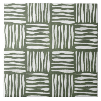 Sage Olive Green Painterly Geometrical Art 05 Ceramic Tile