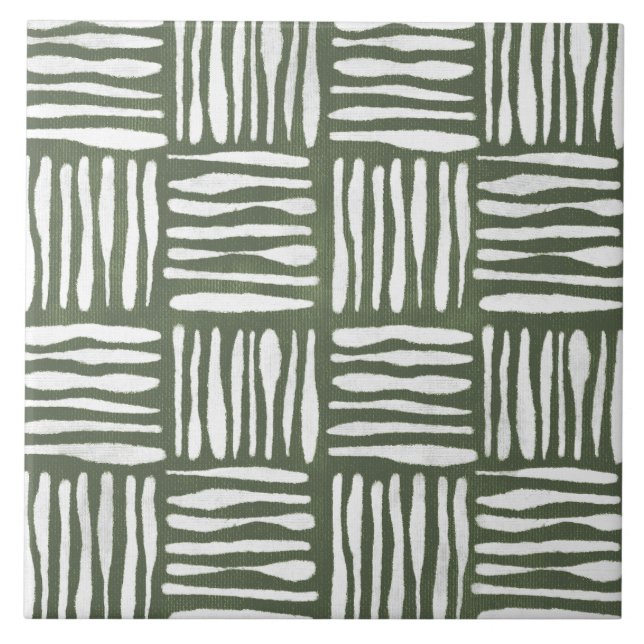 Sage Olive Green Painterly Geometrical Art 05 Ceramic Tile (Front)