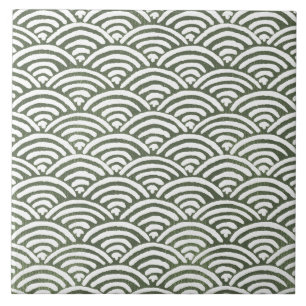 Sage Olive Green Painterly Geometrical Art 06 Ceramic Tile