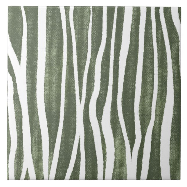 Sage Olive Green Painterly Geometrical Art 07 Ceramic Tile (Front)