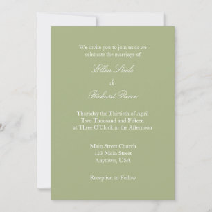 Sage Olive Green Plain Simple Wedding Invitation