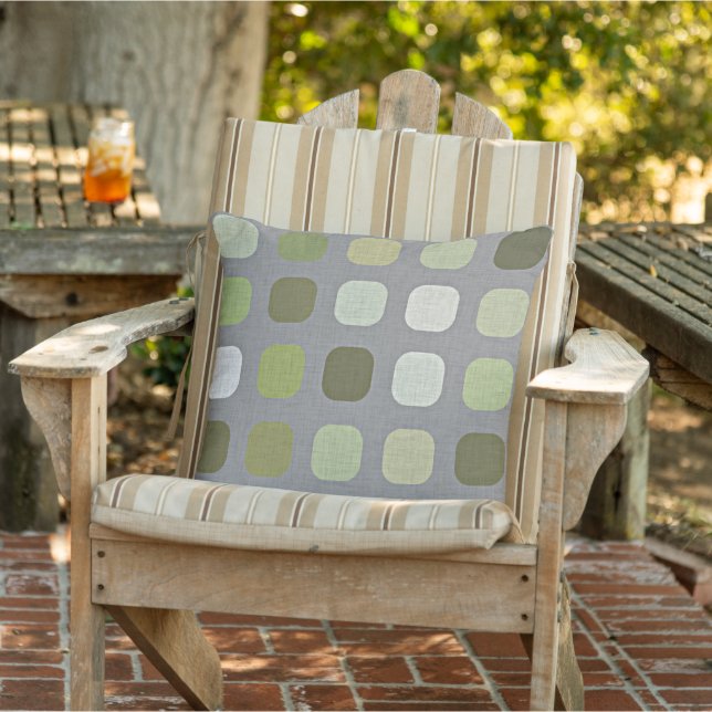 Sage Olive Green Round Squares Pattern On Grey Cushion (Chair)