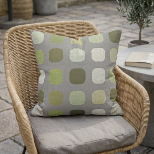 Sage Olive Green Round Squares Pattern On Grey Cushion