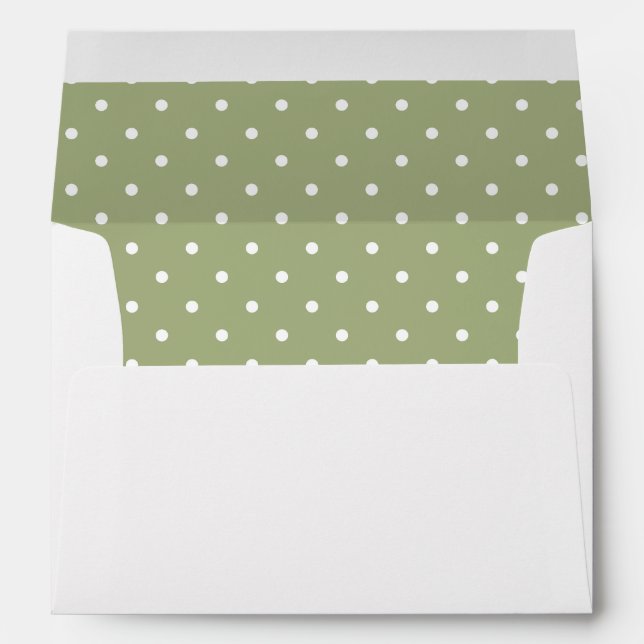 Sage Olive Green White Polka Dot Lined Envelope (Back (Bottom))