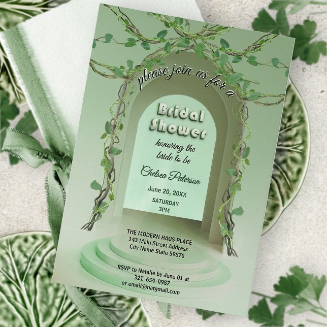 Sage Olive Greenery Rustic Boho Vine Bridal Shower Invitation (Creator Uploaded)