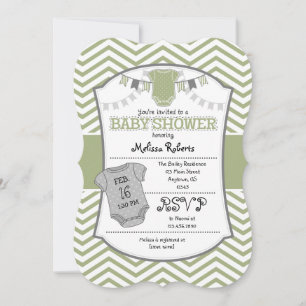 Sage Olive Grey Chevron Baby Shower Invitation