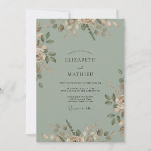 Sage Olive Watercolor Wedding Invitation