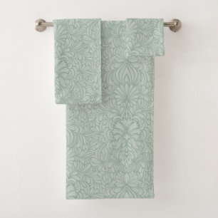 Sage on Sage Art Nouveau Floral Seamless Bath Towel Set