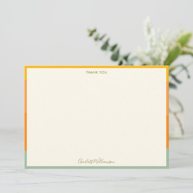 Sage Orange Fall Border Script Name Personalised Thank You Card (Standing Front)