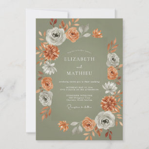 Sage Orange Floral Embrace Wedding Invitation