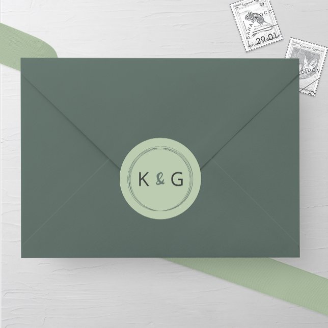 Sage Oval Monogram Wedding Classic Round Sticker (Creator Uploaded)
