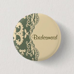 sage paisley western country wedding bridesmaid 3 cm round badge