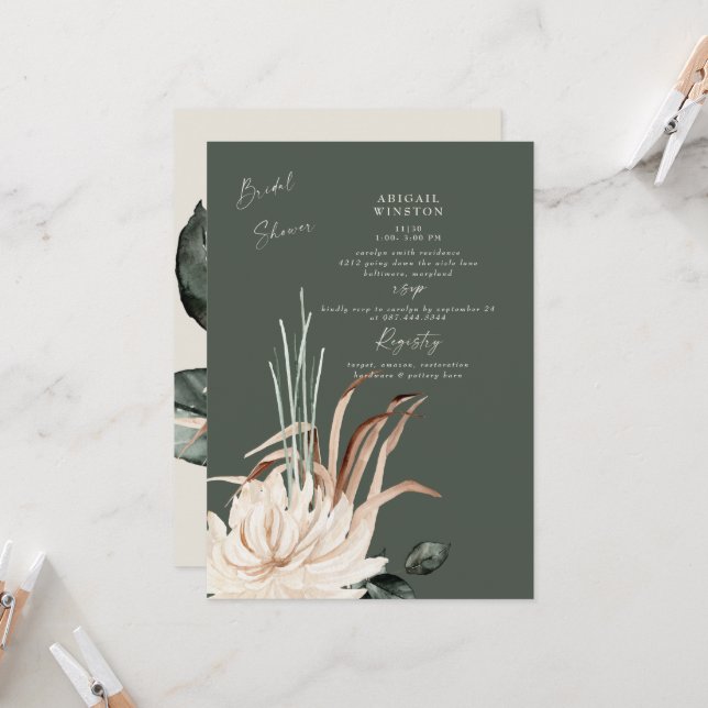 Sage Pampas Grass Boho Bridal Shower Invitation (Front/Back In Situ)