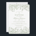 Sage Pastel Chinoiserie Vintage Floral Baptism Invitation<br><div class="desc">This sage Chinoiserie Party Decor Collection, features delicate toile floral patterns for timeless elegance. Each piece in this collection showcases intricate designs in shades of green, evoking a sense of sophistication and elegance. ★ Let me help you plan your next party! ★ If you need coordinating décor, please check my...</div>