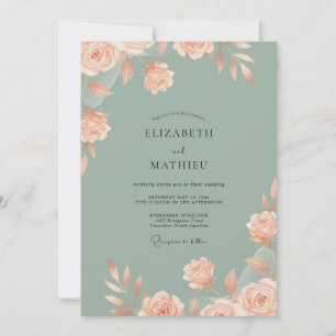 Sage Peach Blossom Wedding Invitation