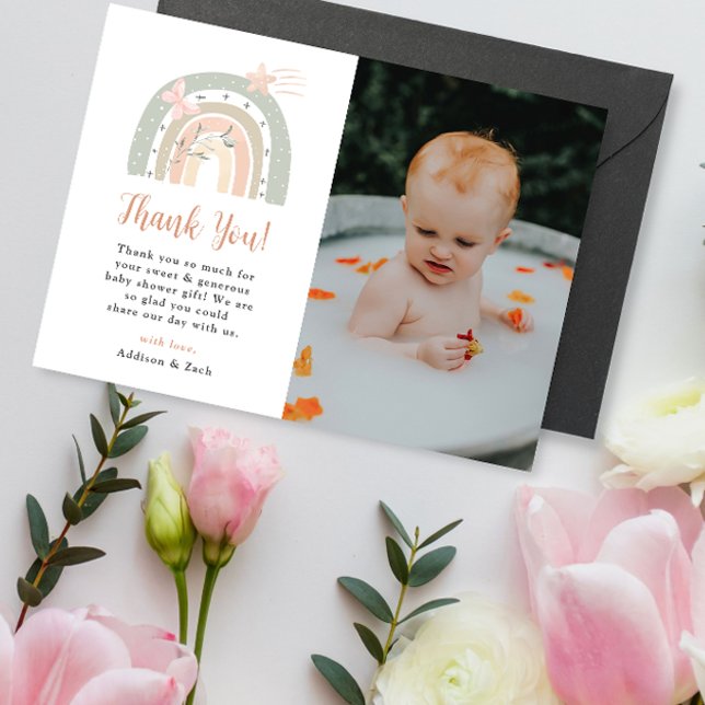 Sage Peach Boho Rainbow Thank You Baby Shower Card (Creator Uploaded)