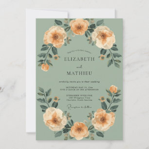 Sage Peach Floral Romance Wedding Invitation