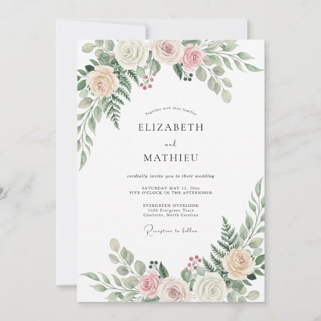 Sage Peach Ranunculus Eucalyptus Wedding Invitation (Front)