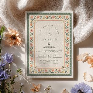 Sage Peach Spring Floral Wedding Invitation