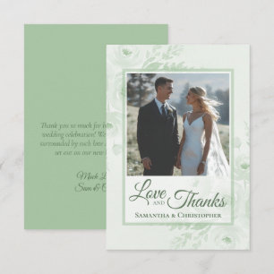Sage Peonies Love & Thanks Photo & Note Wedding Thank You Card