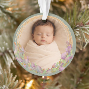 Sage Personalised Baby Photo Original Watercolor Ornament
