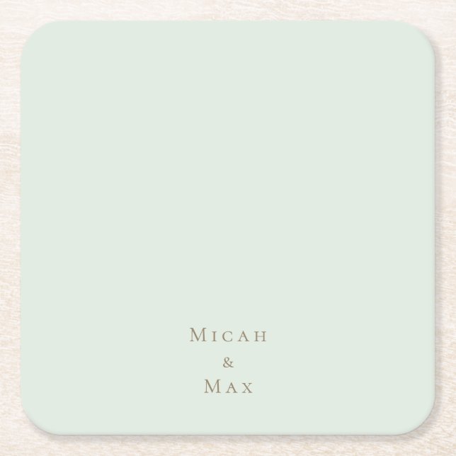 Sage Personalised Wedding Gold Text Square Paper Coaster (Front)