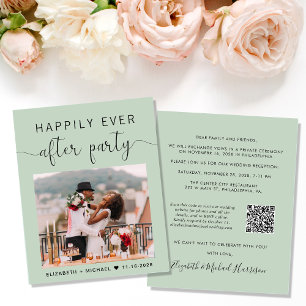 Sage Photo QR Code Wedding Reception Invitation