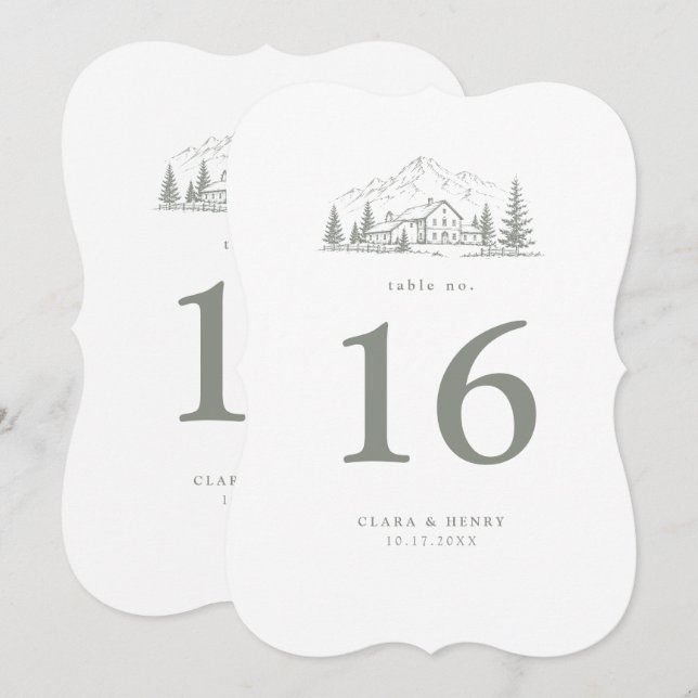 Sage Pine Die-Cut Wedding Table Number (Front/Back)