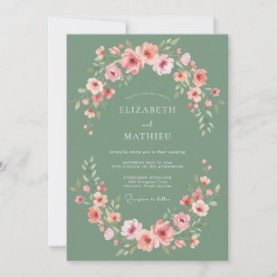 Sage Pink Bloom Arrangement Wedding Invitation