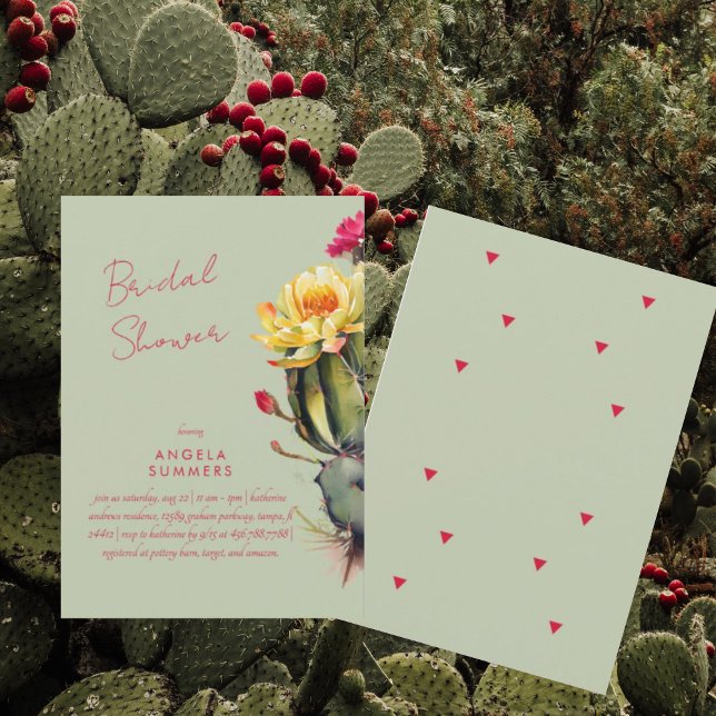 Sage & Pink Colourful Cactus Bridal Shower Invitation (Creator Uploaded)