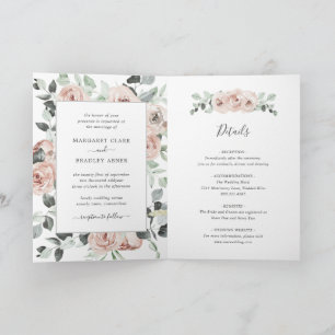 Sage Pink Floral Dusty Rose Folded Wedding Invitation