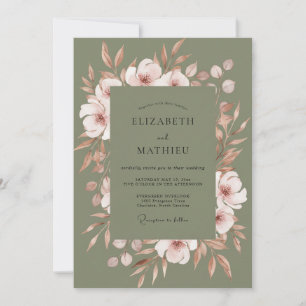 Sage Pink Floral Flourish Wedding Invitation