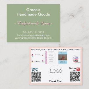 Sage Pink Logo QR Code Photos 3.5 x 2.5 Business Card