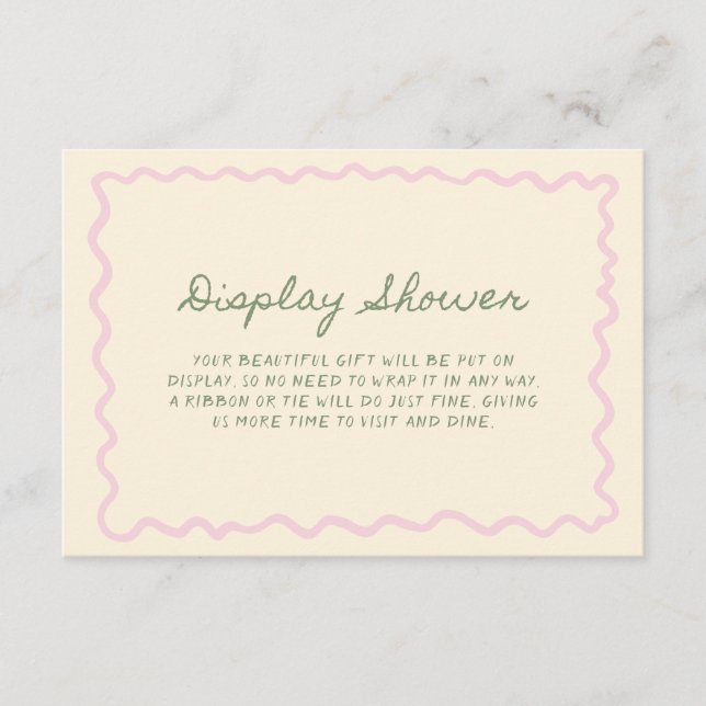Sage Pink Whimsical Handwritten Display Shower Enclosure Card (Front)
