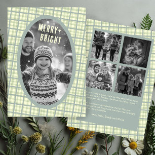 Sage Plaid Gingham Christmas Custom Photo Collage Holiday Card