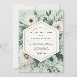 Sage Poetic Anemone Wedding Invitation