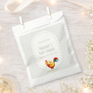 Sage Preppy Cottagecore Rooster Chick Baby Shower Favour Bag