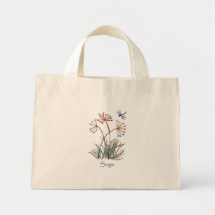 Sage pretty dragonfly mini tote bag