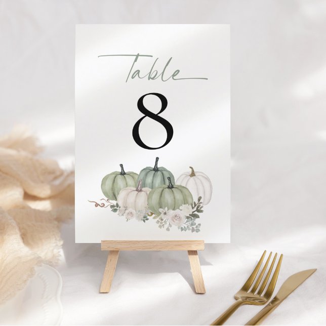 Sage Pumpkins Florals Wedding Table Number (Creator Uploaded)