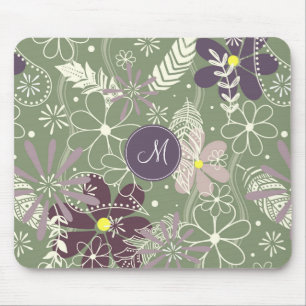 sage purple plum lilac feathers flowers pattern mouse pad