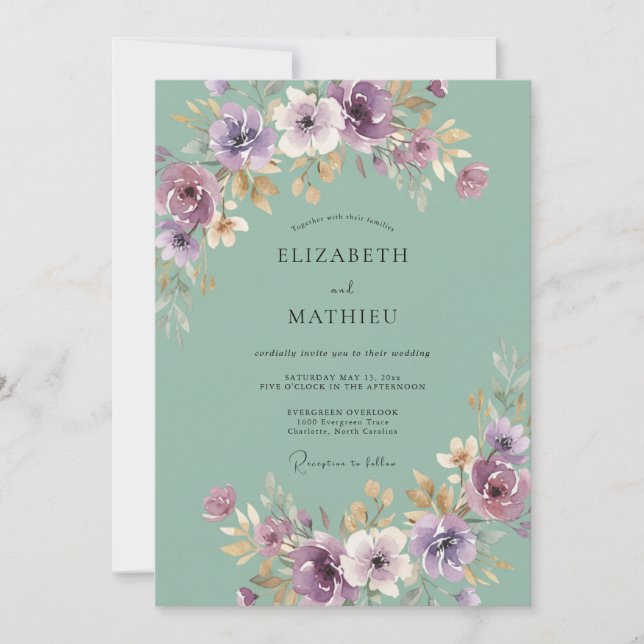 Sage Purple Romantic Flourish Wedding Invitation (Front)
